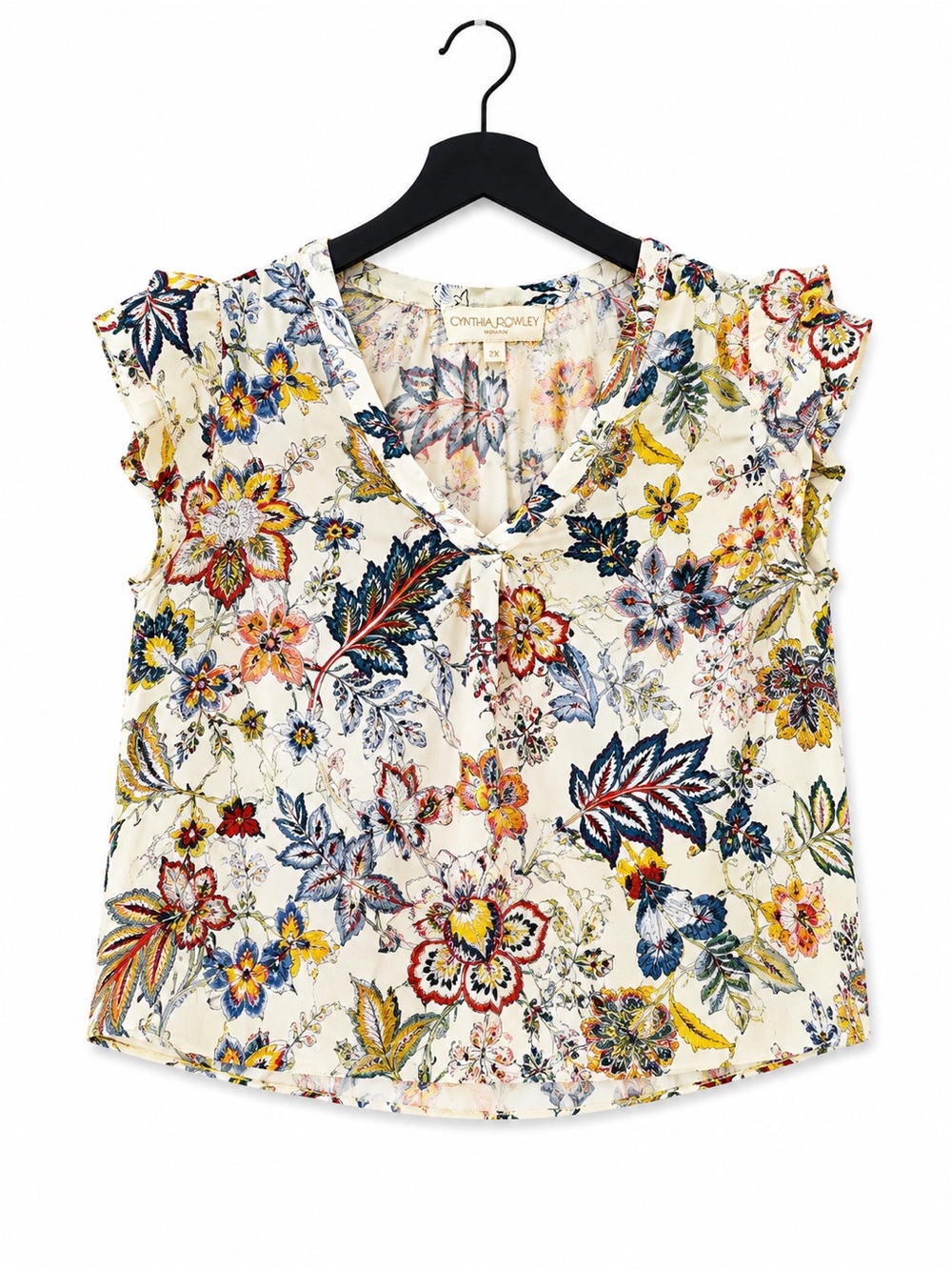 Cynthia Rowley Woman 2X Floral Flutter Sleeve Blouse 100% Rayon Plus Size